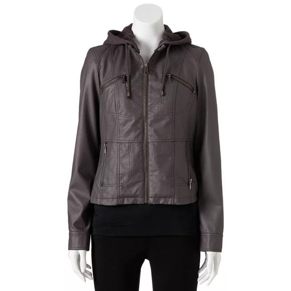 Moto Gray Trendy Chic Leather Jacket - Picture 1 of 14